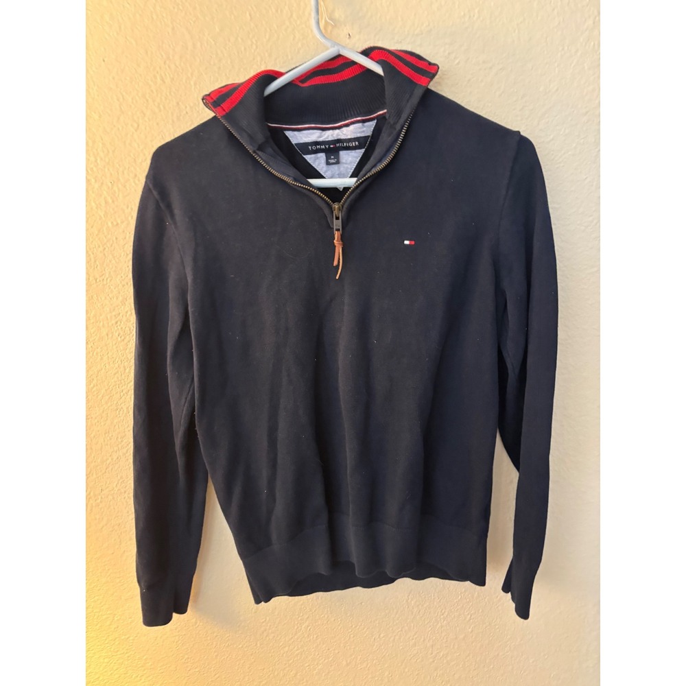 Tommy Hilfiger Boys Navy Blue Quarter Zip Cotton SweaterCollar Medium A1237